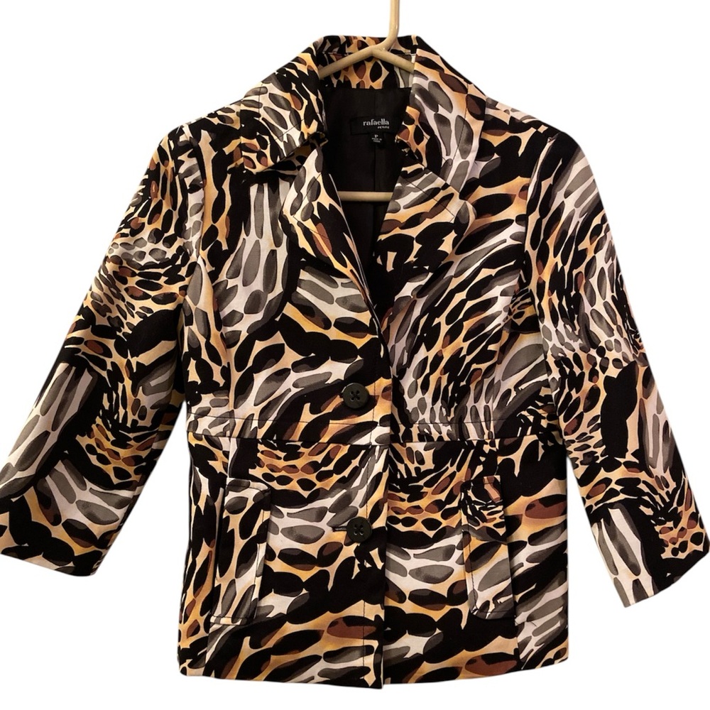 Rafaella Coat Blazer Leopard Print Autumn Colors Collar Pockets Lined WM SZ S P